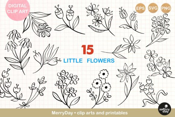15 Little Flowers Line Art: A Review for Graphics and Illustrations
