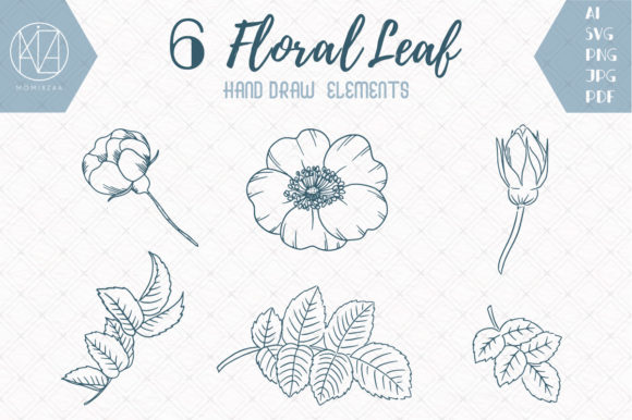 6 Hand-Drawn Flowers and Leaves Svg png Graphics Review