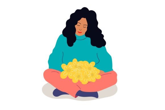 A Girl Holds a Bouquet of Flowers Graphics and Illustrations Review