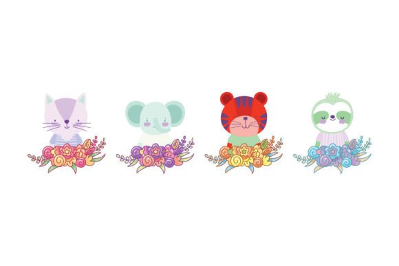 Animal on a Flowers Bouquet: A Fresh Graphic Design Asset for Illustrations