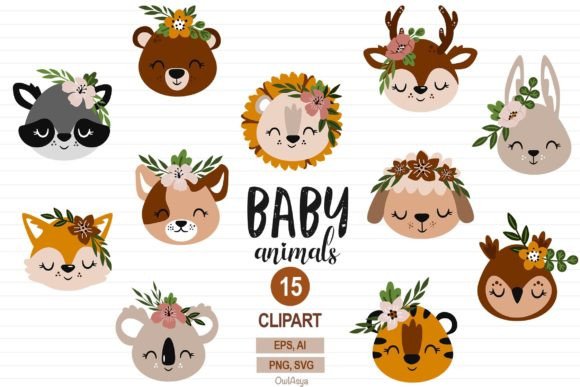 Animals Face with Flowers Set: A Graphic Design Asset Review