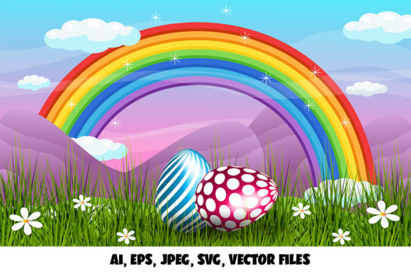 Banner with Easter Eggs Flowers in Grass Graphics and Illustrations