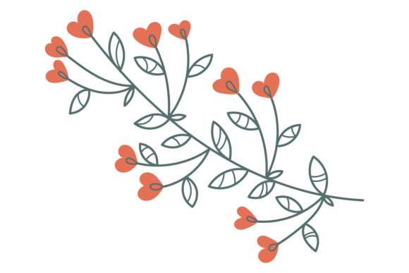 Decorative Branch with Red Flowers. Cute Graphics and Illustrations Review