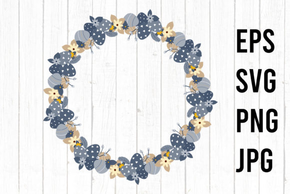 Easter Wreath with Eggs and Flowers SVG Graphics