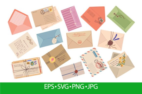 Envelopes, Paper Mail Letters, Postcards Graphics and Illustrations