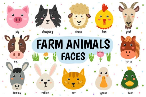 Farm Animals Faces Collection: A Playful Graphic Design Asset for Local Business Branding