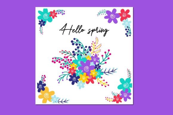 Flowers and the Inscription Hello Spring Graphics and Illustrations