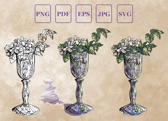 Flowers in a Glass Watercolor Vector Graphics for Handmade Creators