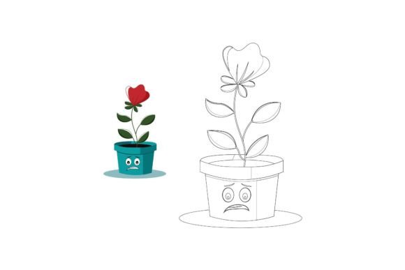 Kawaii Flowers Coloring 15 Graphics for Illustrations