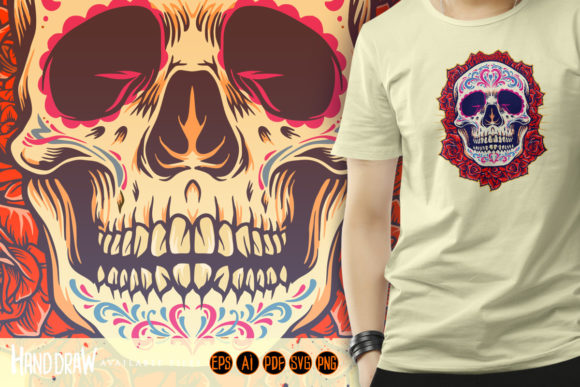 Mexican Skull Logo Mascot with Roses SVG: Graphics & Illustrations