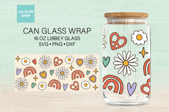 Retro Groovy Libbey Can Glass Wrap: A Trendy Graphic Asset for Editorial and Web Publishing
