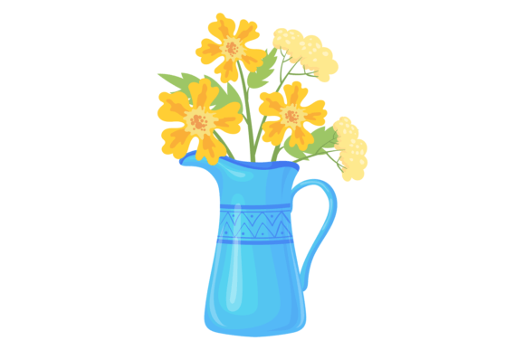 Yellow Wild Flowers in Metal Jug. Rustic Graphics and Illustrations Review