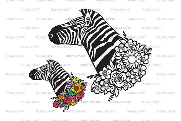 Zebra Head with Flowers: Premium Graphics and Illustrations for Sellers